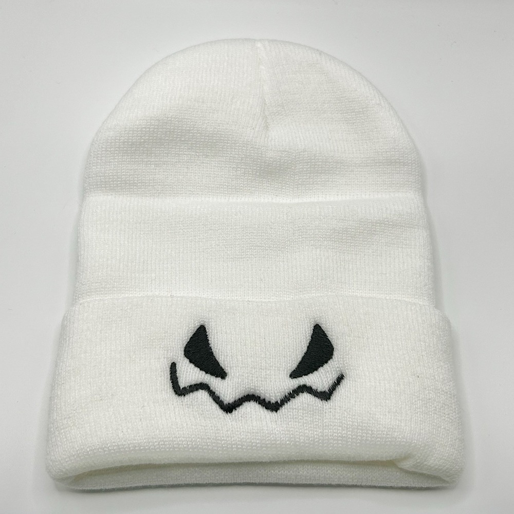 Pumpkin Face Eyes Halloween Spooky Beanie Hat Cap Knit Cuff White Outdoors